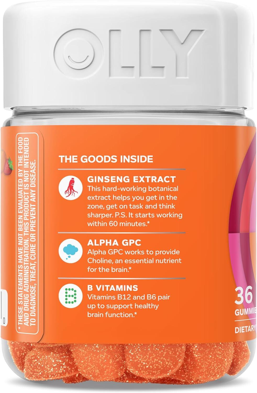 imageOLLY Laser Focus Gummy Ginseng Alpha GPC B Vitamins Berry Tangerine Flavor 36 Count36 Count Pack of 1