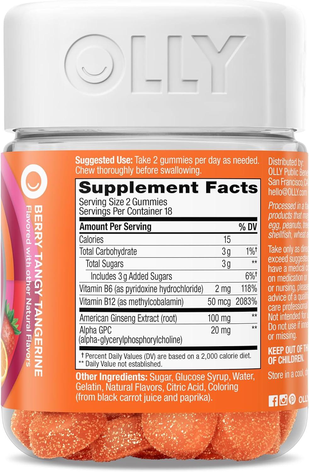 imageOLLY Laser Focus Gummy Ginseng Alpha GPC B Vitamins Berry Tangerine Flavor 36 Count36 Count Pack of 1