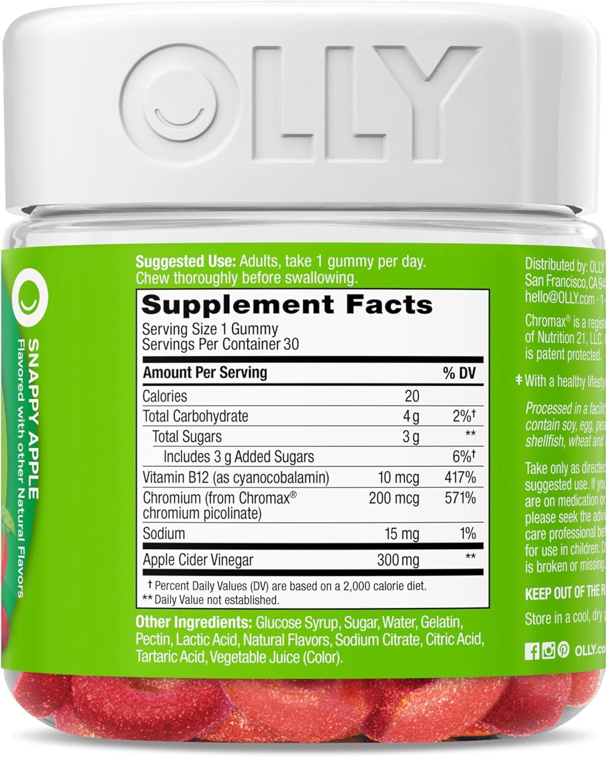 imageOLLY Metabolism Gummy Rings Apple Cider Vinegar Vitamin B12 Chromium Energy and Digestive Health Chewable Supplement Apple Flavor 30 Count30 Count Pack of 1