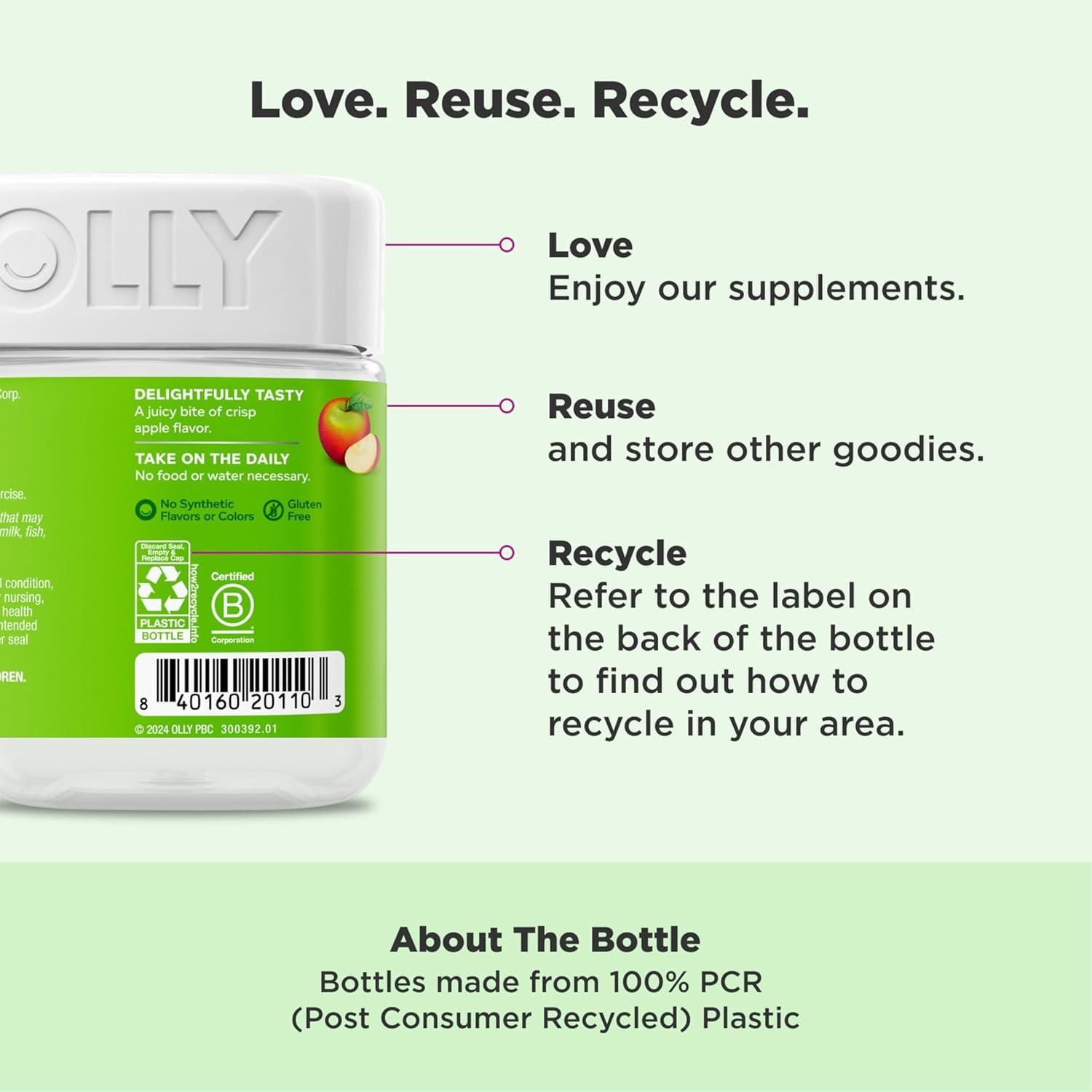 imageOLLY Metabolism Gummy Rings Apple Cider Vinegar Vitamin B12 Chromium Energy and Digestive Health Chewable Supplement Apple Flavor 30 Count30 Count Pack of 1