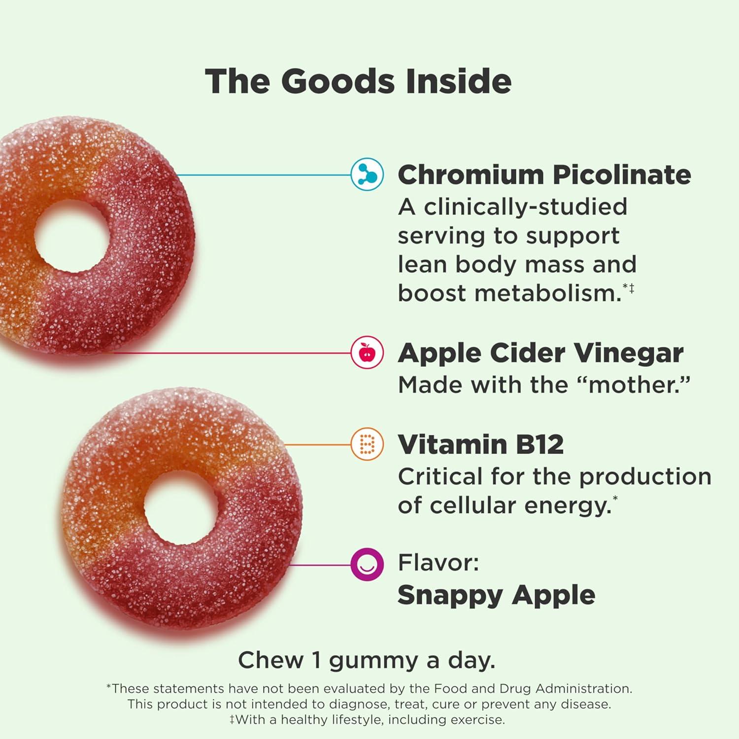 imageOLLY Metabolism Gummy Rings Apple Cider Vinegar Vitamin B12 Chromium Energy and Digestive Health Chewable Supplement Apple Flavor 30 Count30 Count Pack of 1