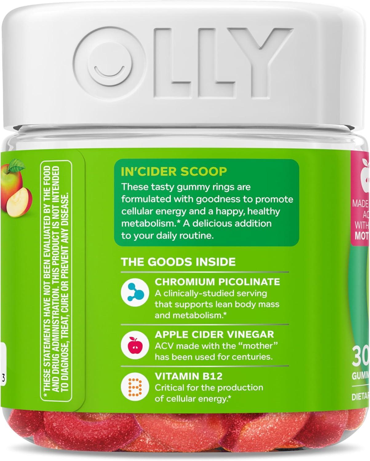 imageOLLY Metabolism Gummy Rings Apple Cider Vinegar Vitamin B12 Chromium Energy and Digestive Health Chewable Supplement Apple Flavor 30 Count30 Count Pack of 1