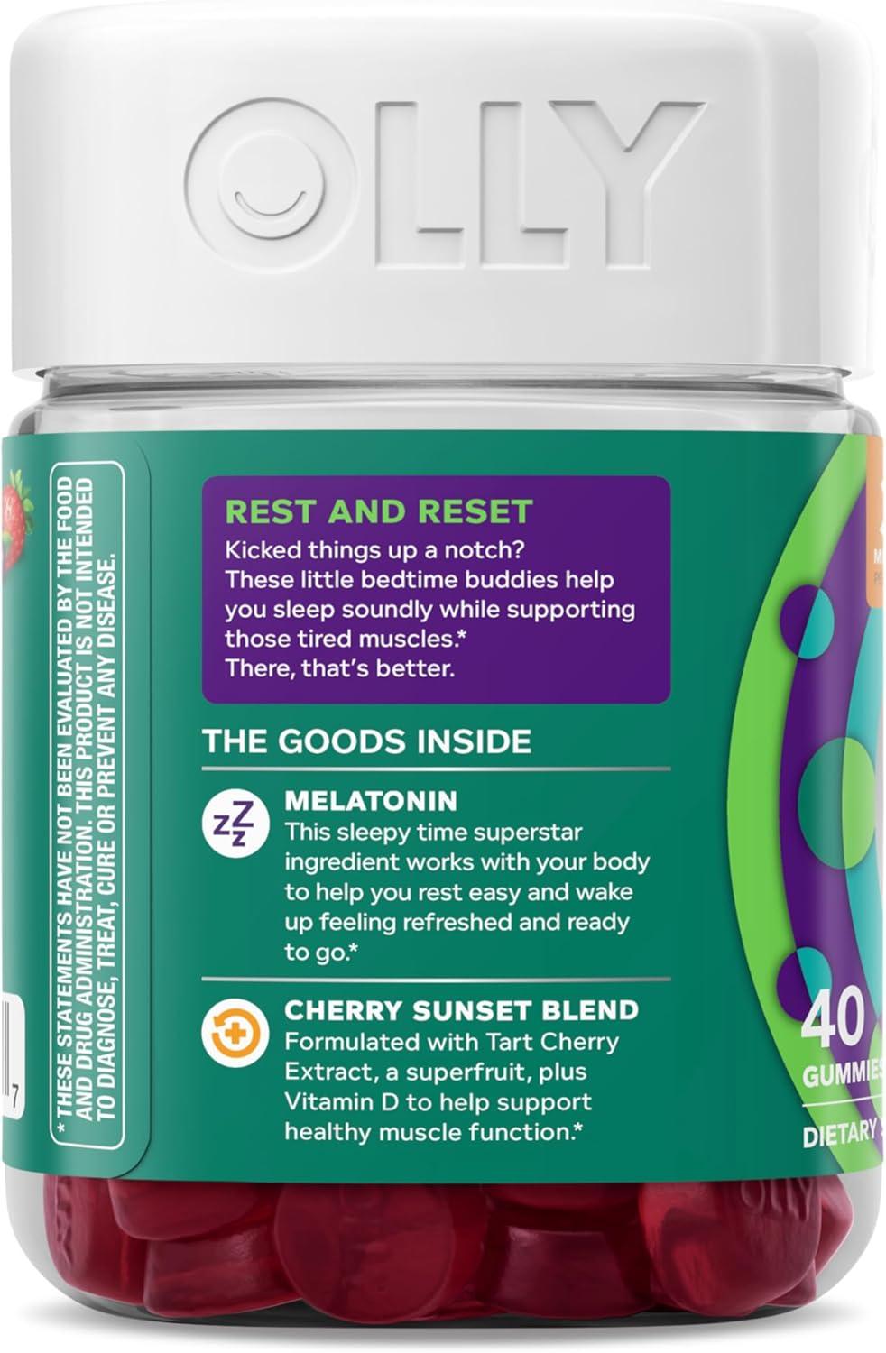 imageOLLY Muscle Recovery Sleep Gummies Sleep and Healthy Muscle Support 3mg Melatonin Tart Cherry Extract Vitamin D Berry Rested Flavor 20 Day Supply 40 Count40 Count Pack of 1