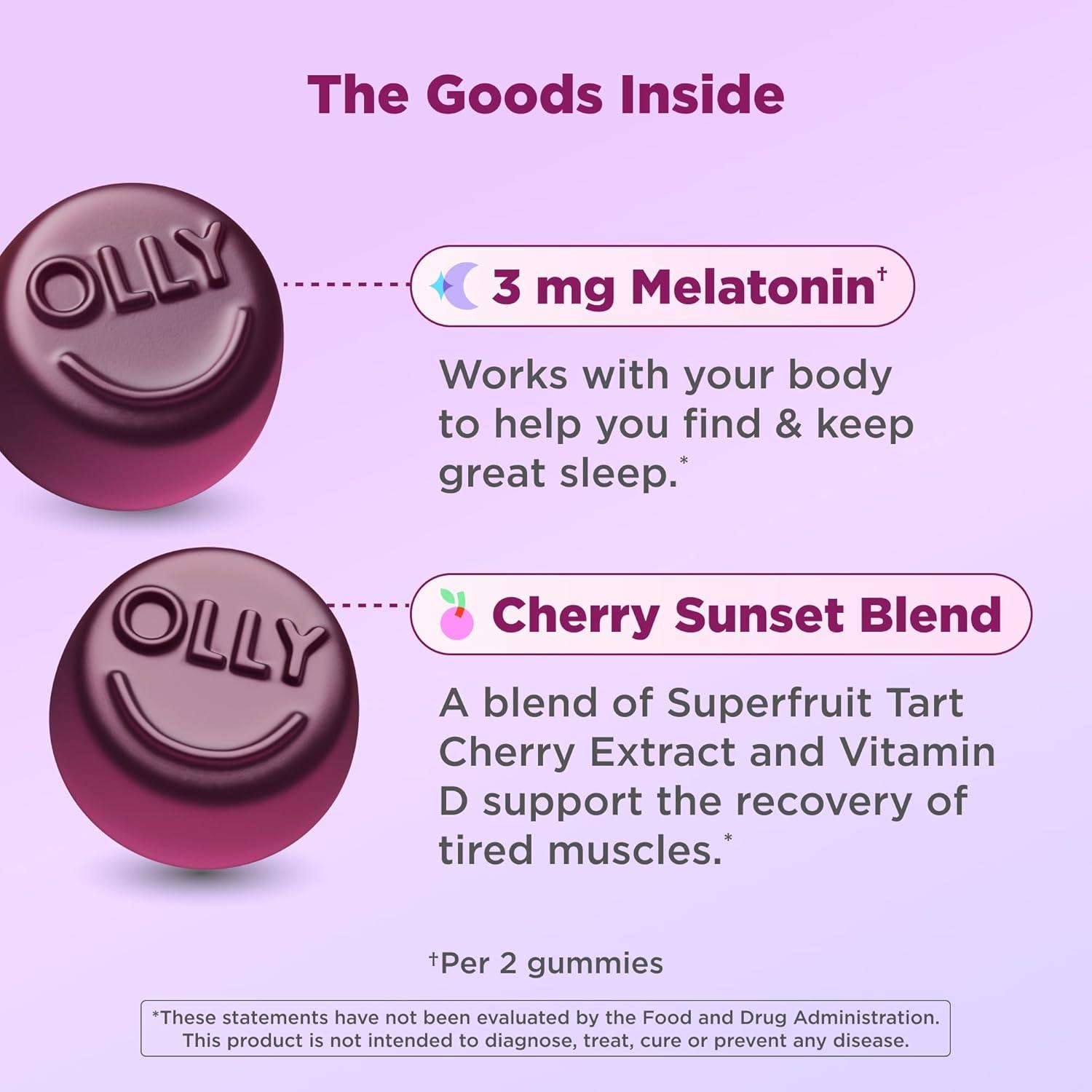 imageOLLY Muscle Recovery Sleep Gummies Sleep and Healthy Muscle Support 3mg Melatonin Tart Cherry Extract Vitamin D Berry Rested Flavor 20 Day Supply 40 Count40 Count Pack of 1