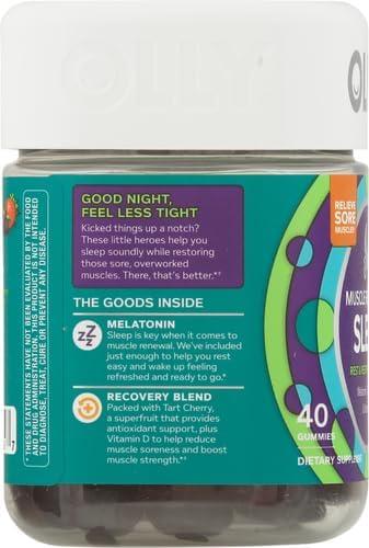 imageOLLY Muscle Recovery Sleep Gummies Sleep and Healthy Muscle Support 3mg Melatonin Tart Cherry Extract Vitamin D Berry Rested Flavor 20 Day Supply 40 Count40 Count Pack of 2