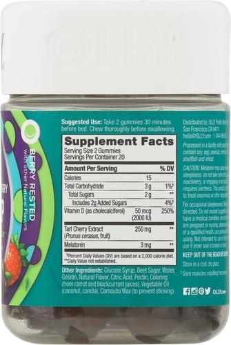 imageOLLY Muscle Recovery Sleep Gummies Sleep and Healthy Muscle Support 3mg Melatonin Tart Cherry Extract Vitamin D Berry Rested Flavor 20 Day Supply 40 Count40 Count Pack of 2