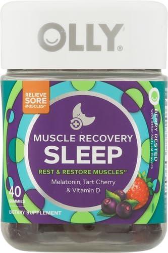 imageOLLY Muscle Recovery Sleep Gummies Sleep and Healthy Muscle Support 3mg Melatonin Tart Cherry Extract Vitamin D Berry Rested Flavor 20 Day Supply 40 Count40 Count Pack of 2