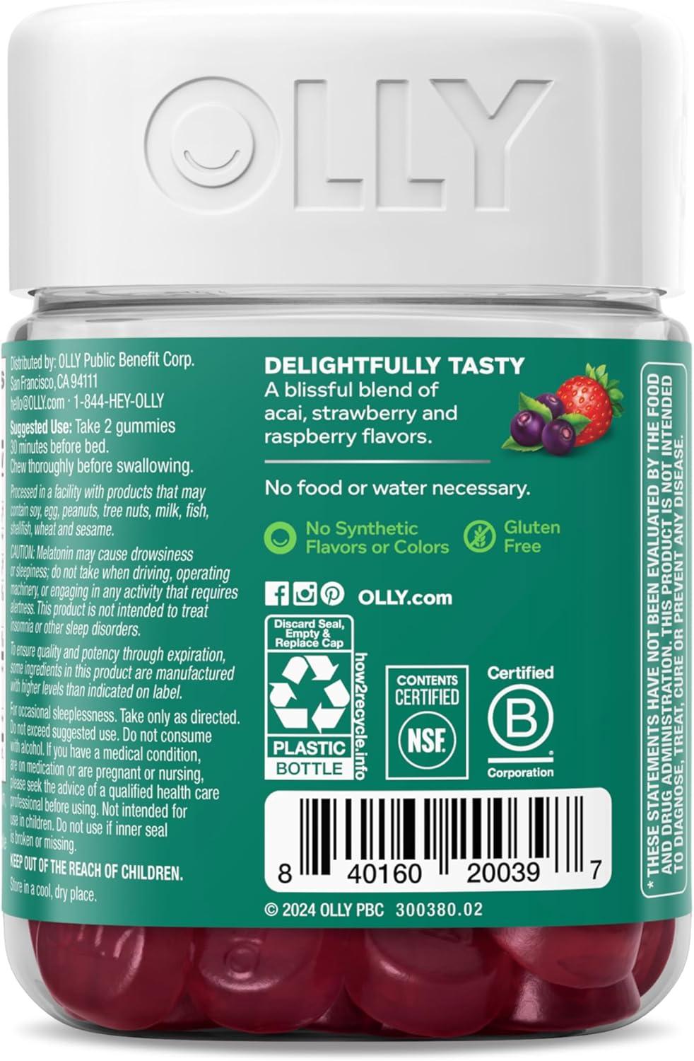 imageOLLY Muscle Recovery Sleep Gummies Sleep and Healthy Muscle Support 3mg Melatonin Tart Cherry Extract Vitamin D Berry Rested Flavor 20 Day Supply 40 Count40 Count Pack of 1