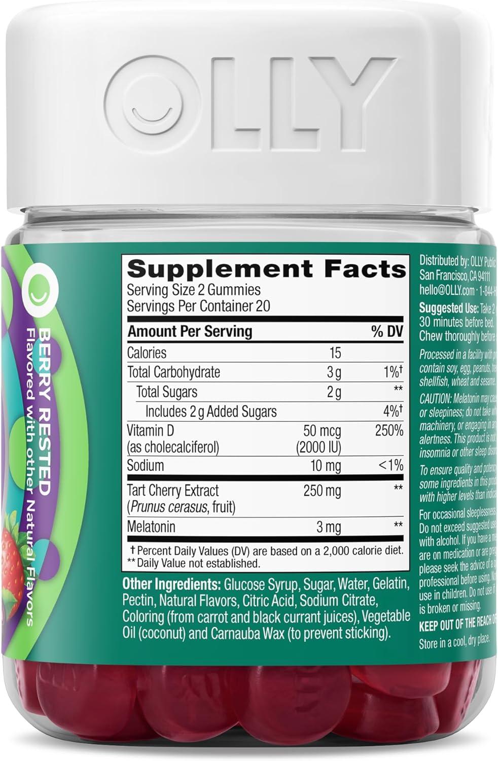imageOLLY Muscle Recovery Sleep Gummies Sleep and Healthy Muscle Support 3mg Melatonin Tart Cherry Extract Vitamin D Berry Rested Flavor 20 Day Supply 40 Count40 Count Pack of 2