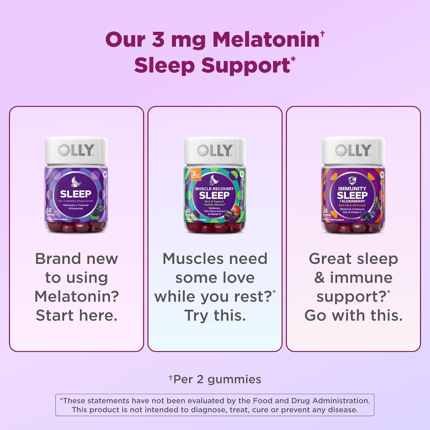 imageOLLY Muscle Recovery Sleep Gummies Sleep and Healthy Muscle Support 3mg Melatonin Tart Cherry Extract Vitamin D Berry Rested Flavor 20 Day Supply 40 Count40 Count Pack of 1