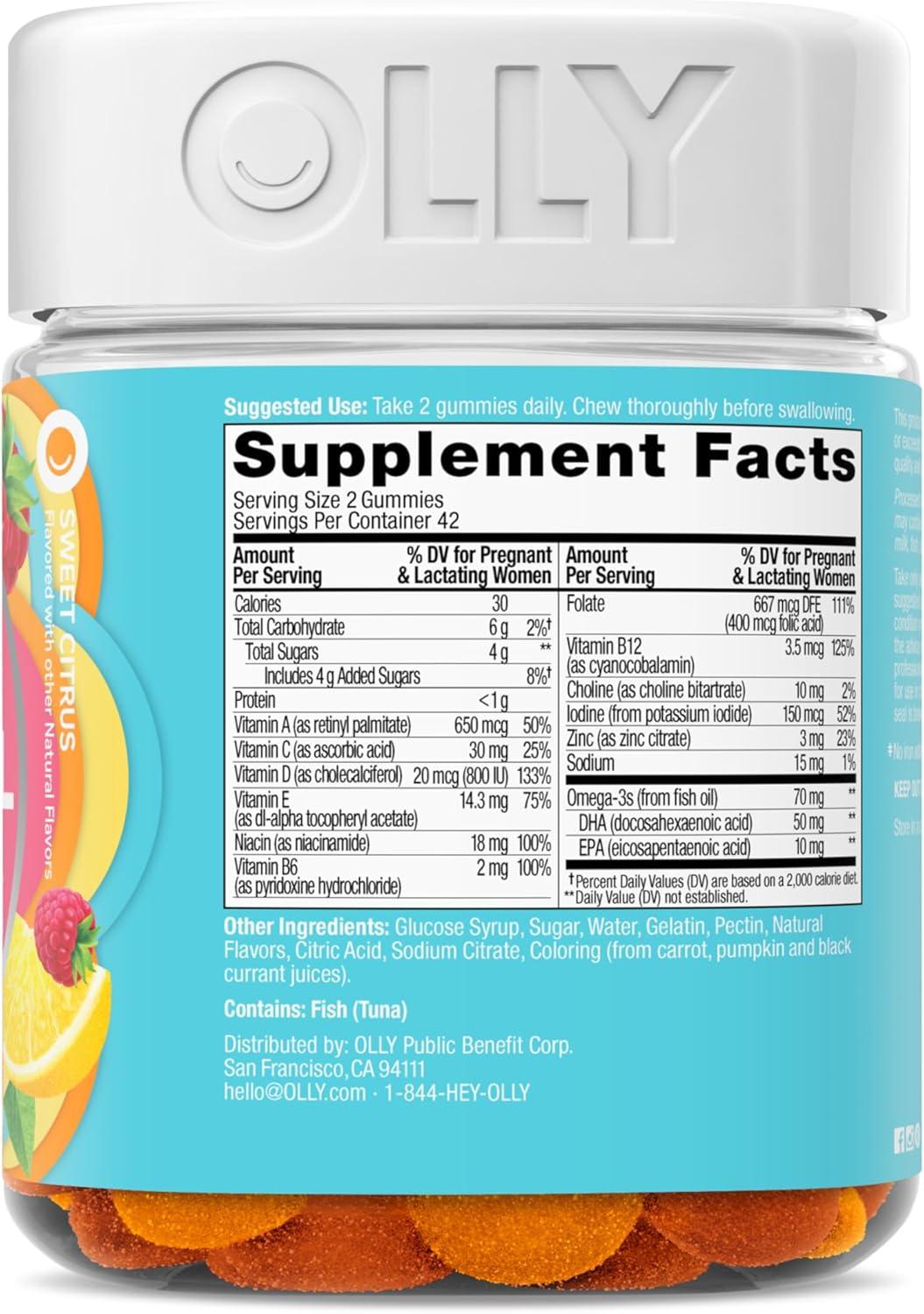imageOLLY Prenatal Multivitamin Gummy Daily Multi Blend for Mommy amp Baby Folic Acid Omega 3 DHA Vitamins A amp D Sweet Citrus Flavored 30 Day Supply 60 Count84 Count Pack of 1