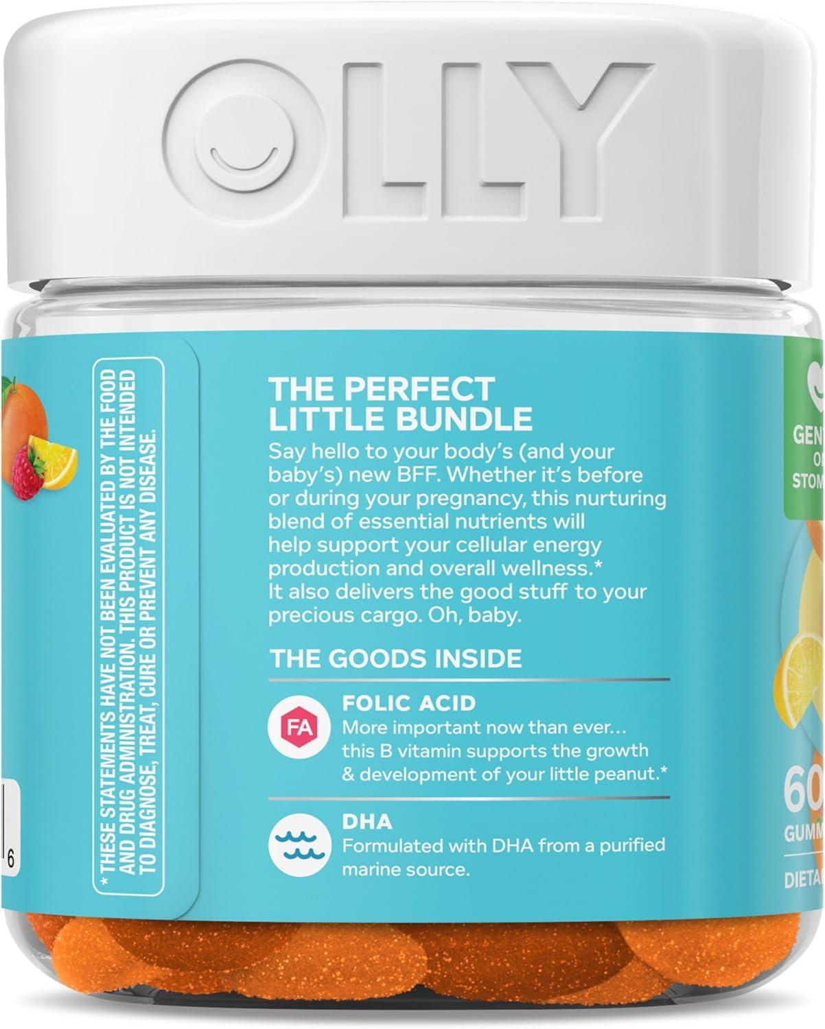 imageOLLY Prenatal Multivitamin Gummy Daily Multi Blend for Mommy amp Baby Folic Acid Omega 3 DHA Vitamins A amp D Sweet Citrus Flavored 30 Day Supply 60 Count60 Count Pack of 1