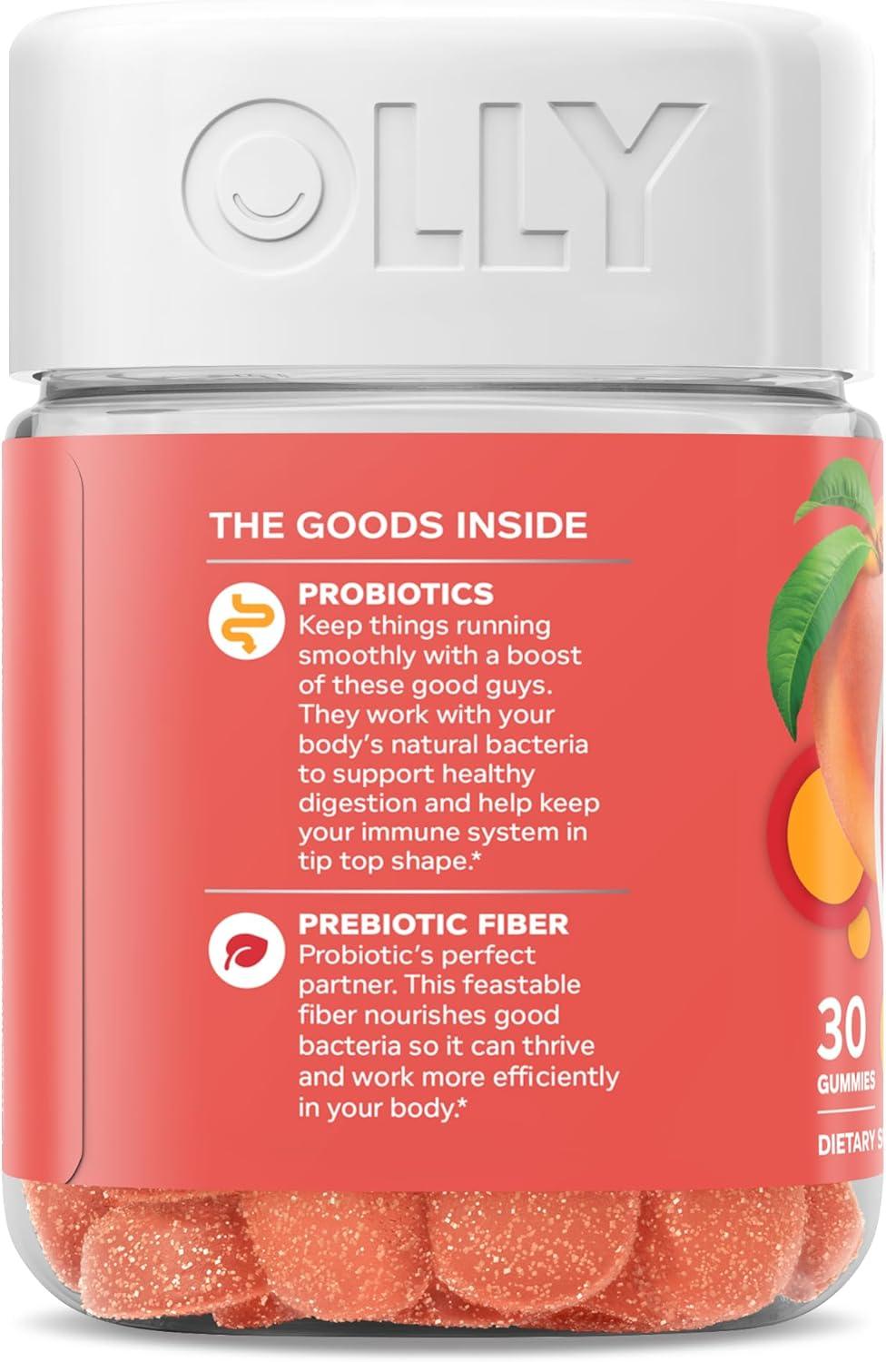 imageOLLY Probiotic Prebiotic Gummy 500 Million CFUs FOS Adult Chewable Supplement for Men and Women Peach Flavored 30 Day Supply 30 Count30 Count Pack of 1