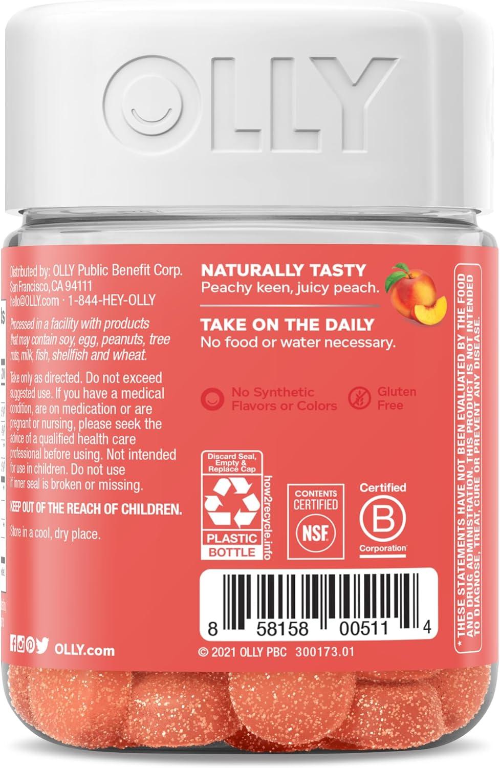 imageOLLY Probiotic Prebiotic Gummy 500 Million CFUs FOS Adult Chewable Supplement for Men and Women Peach Flavored 30 Day Supply 30 Count30 Count Pack of 1