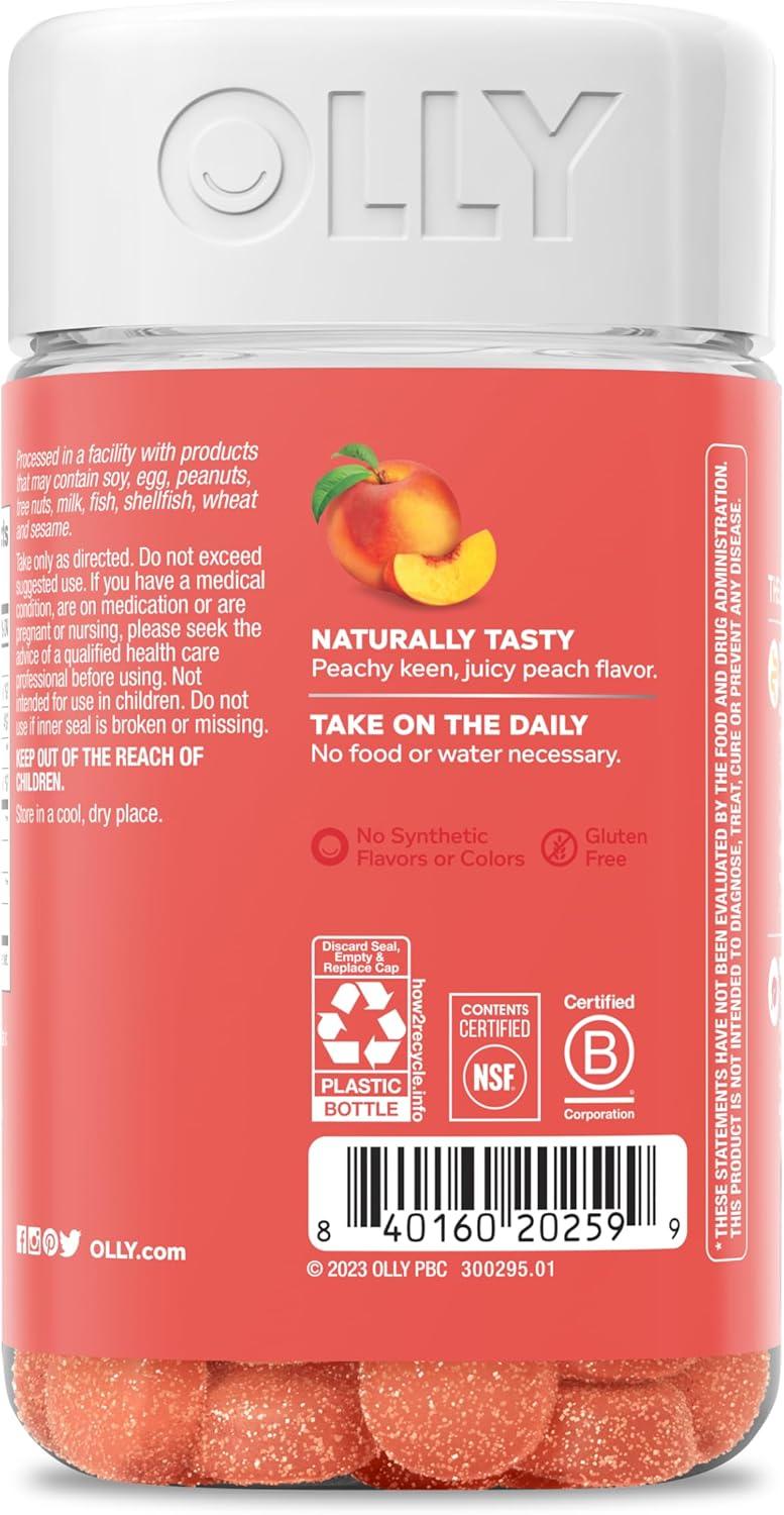 imageOLLY Probiotic Prebiotic Gummy 500 Million CFUs FOS Adult Chewable Supplement for Men and Women Peach Flavored 30 Day Supply 30 Count60 Count Pack of 1