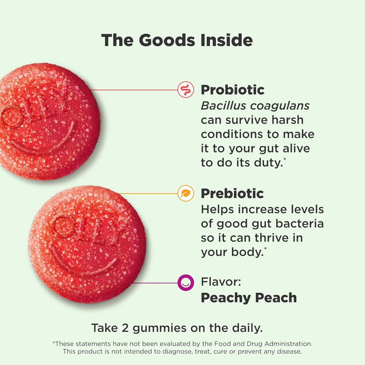 imageOLLY Probiotic Prebiotic Gummy 500 Million CFUs FOS Adult Chewable Supplement for Men and Women Peach Flavored 30 Day Supply 30 Count60 Count Pack of 1