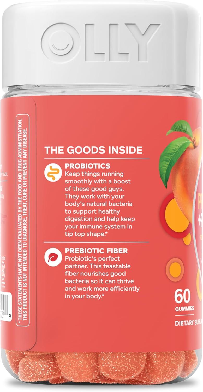 imageOLLY Probiotic Prebiotic Gummy 500 Million CFUs FOS Adult Chewable Supplement for Men and Women Peach Flavored 30 Day Supply 30 Count60 Count Pack of 1