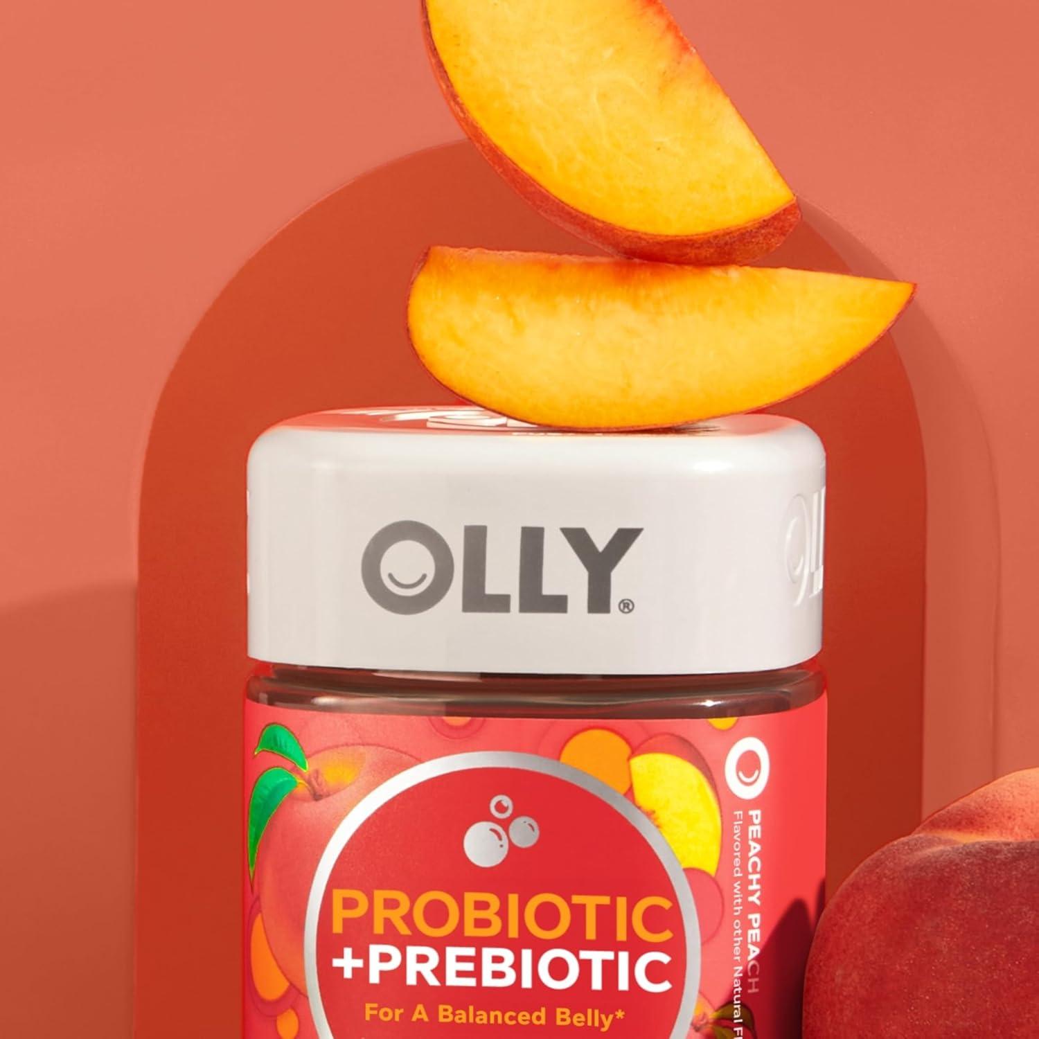 imageOLLY Probiotic Prebiotic Gummy 500 Million CFUs FOS Adult Chewable Supplement for Men and Women Peach Flavored 30 Day Supply 30 Count60 Count Pack of 1