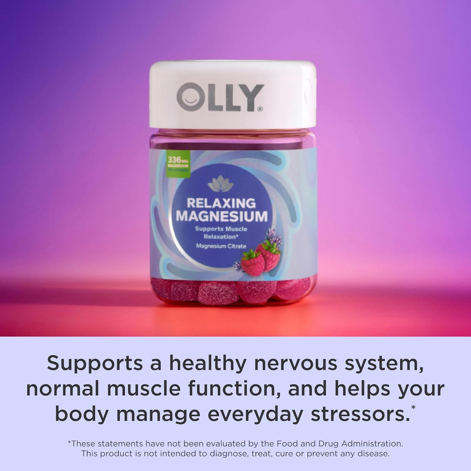 imageOLLY Relaxing Magnesium Gummies Supports Muscle Relaxation Magnesium Citrate Raspberry Lavender Flavor 15 Day Supply 60 CountRaspberry Lavender