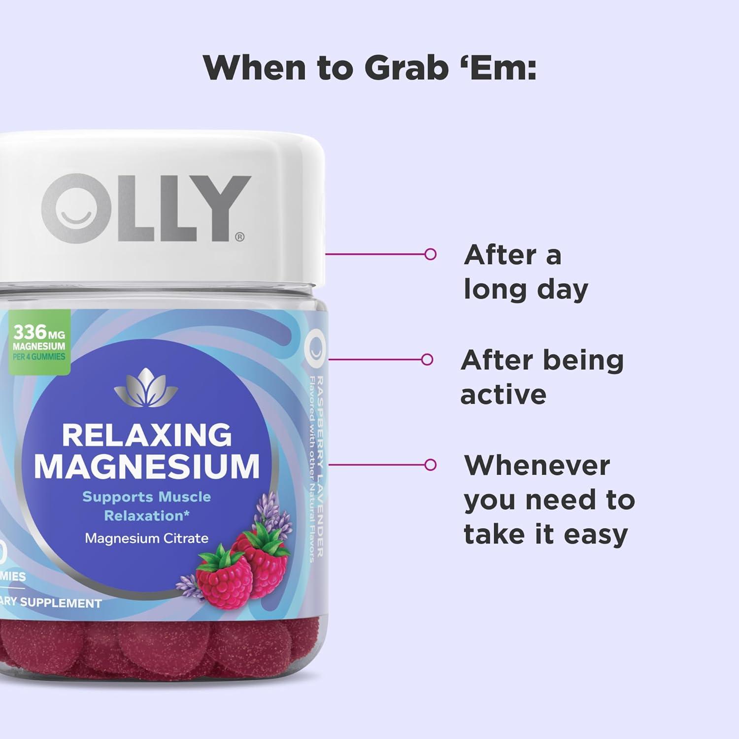 imageOLLY Relaxing Magnesium Gummies Supports Muscle Relaxation Magnesium Citrate Raspberry Lavender Flavor 15 Day Supply 60 CountRaspberry Lavender