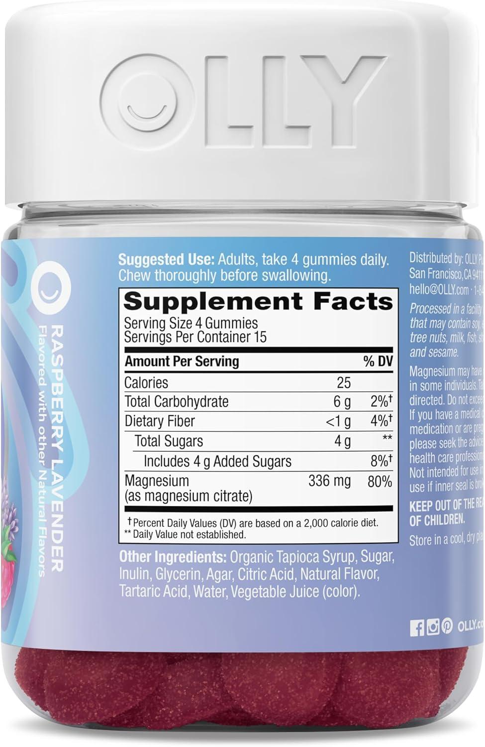 imageOLLY Relaxing Magnesium Gummies Supports Muscle Relaxation Magnesium Citrate Raspberry Lavender Flavor 15 Day Supply 60 CountRaspberry Lavender