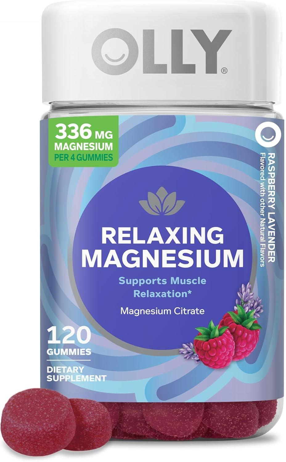 imageOLLY Relaxing Magnesium Gummies Supports Muscle Relaxation Magnesium Citrate Raspberry Lavender Flavor 15 Day Supply 60 CountRaspberry Lavender