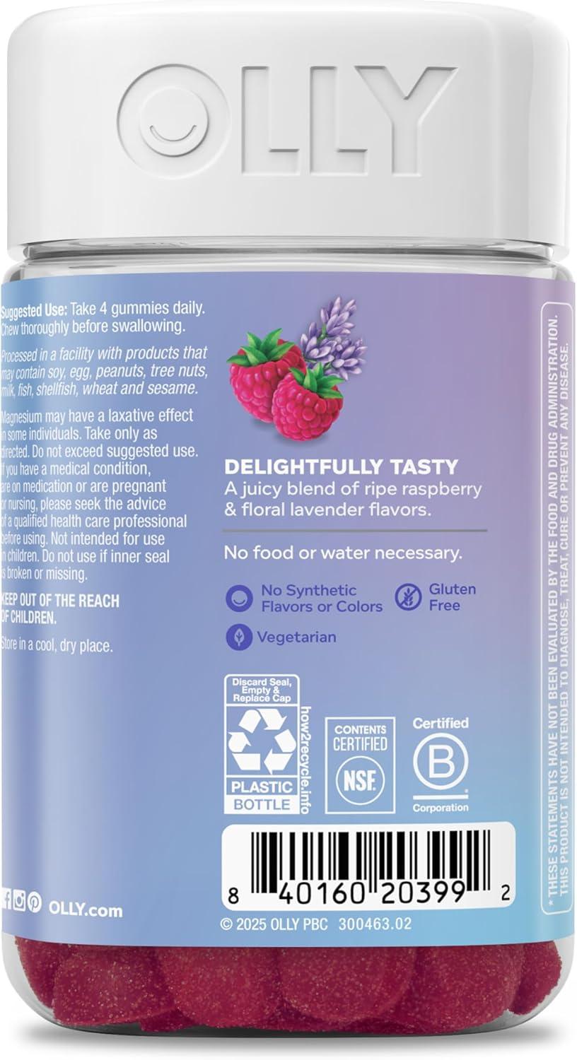 imageOLLY Relaxing Magnesium Gummies Supports Muscle Relaxation Magnesium Citrate Raspberry Lavender Flavor 15 Day Supply 60 CountRaspberry Lavender
