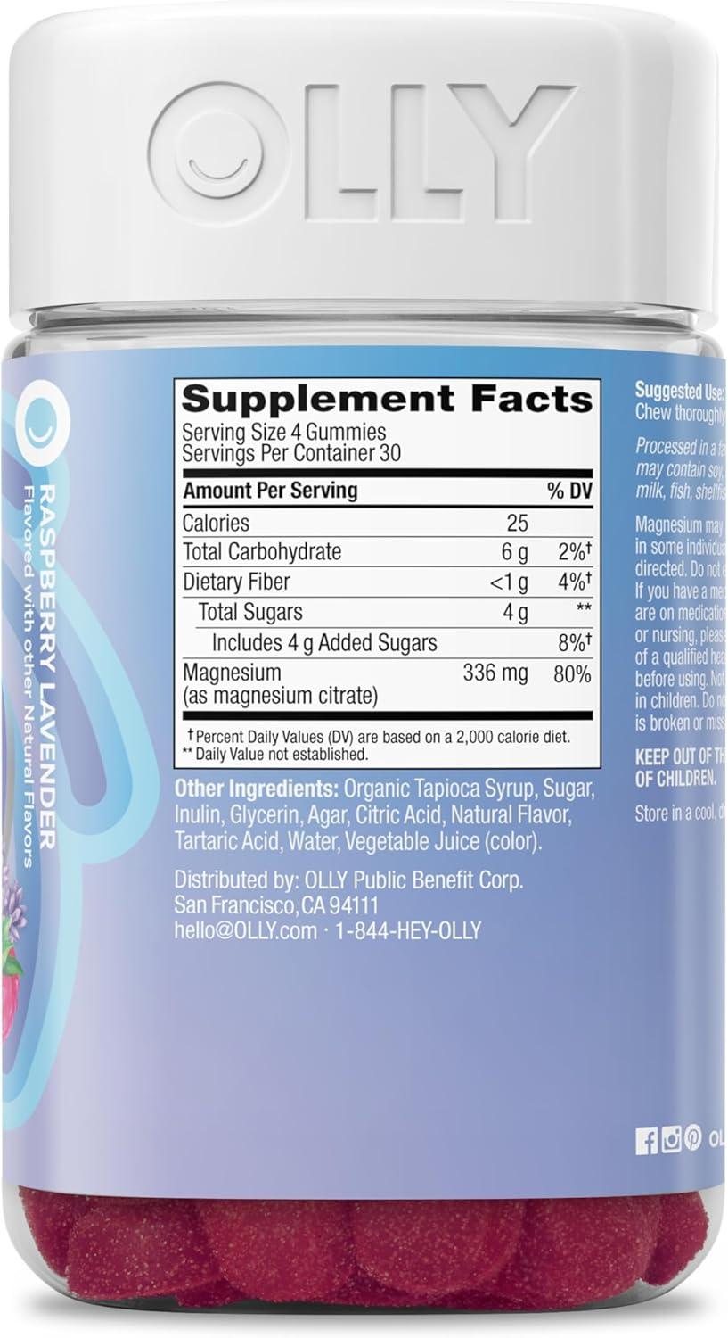 imageOLLY Relaxing Magnesium Gummies Supports Muscle Relaxation Magnesium Citrate Raspberry Lavender Flavor 15 Day Supply 60 CountRaspberry Lavender