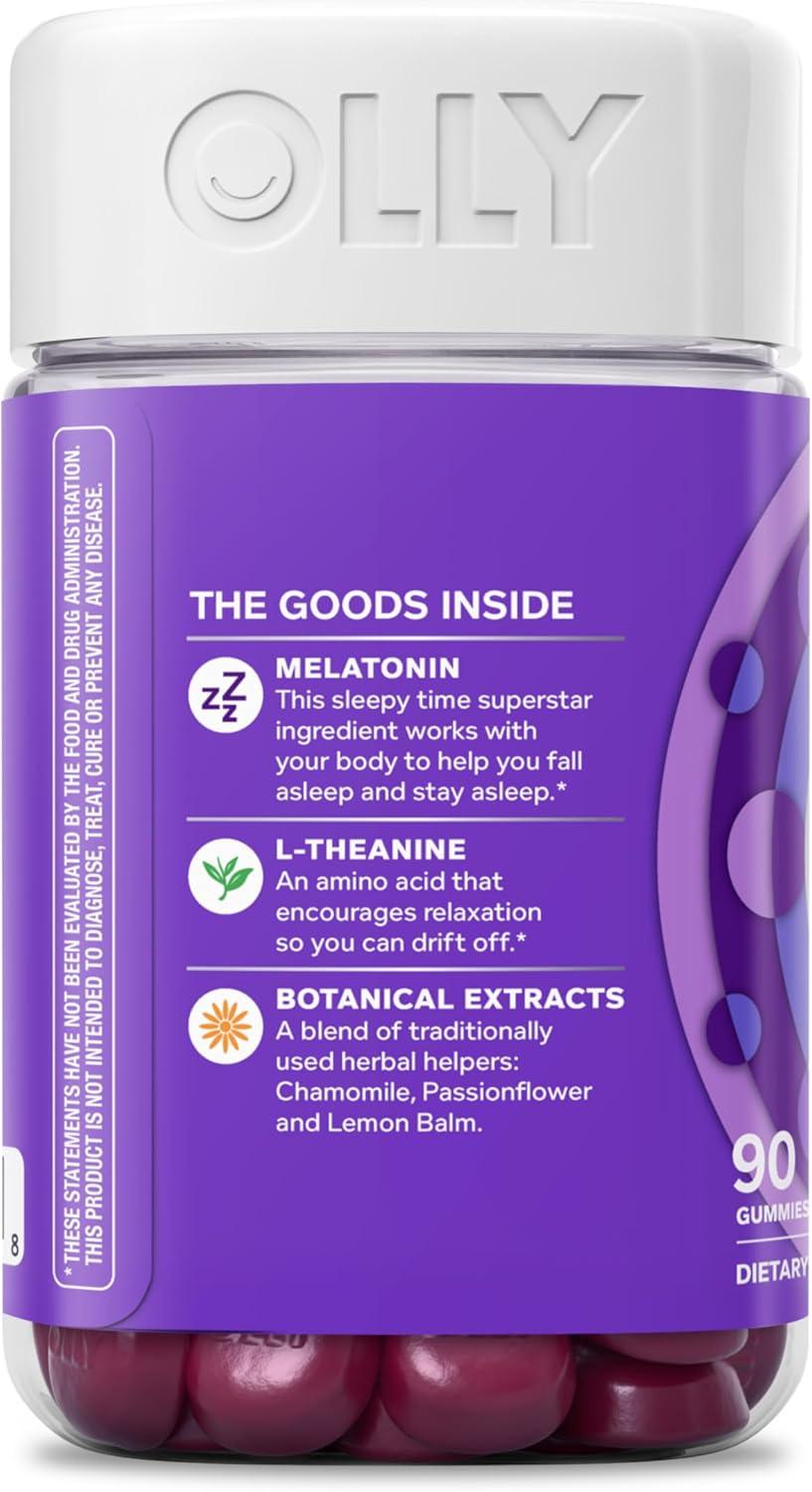 imageOLLY Restful Sleep Gummy Supplement with Melatonin amp LTheanine Chamomile Blackberry Zen 50 Gummies 25 Day Supply Supports a Healthy Sleep Cycle Packaging May Vary90 Count Pack of 1