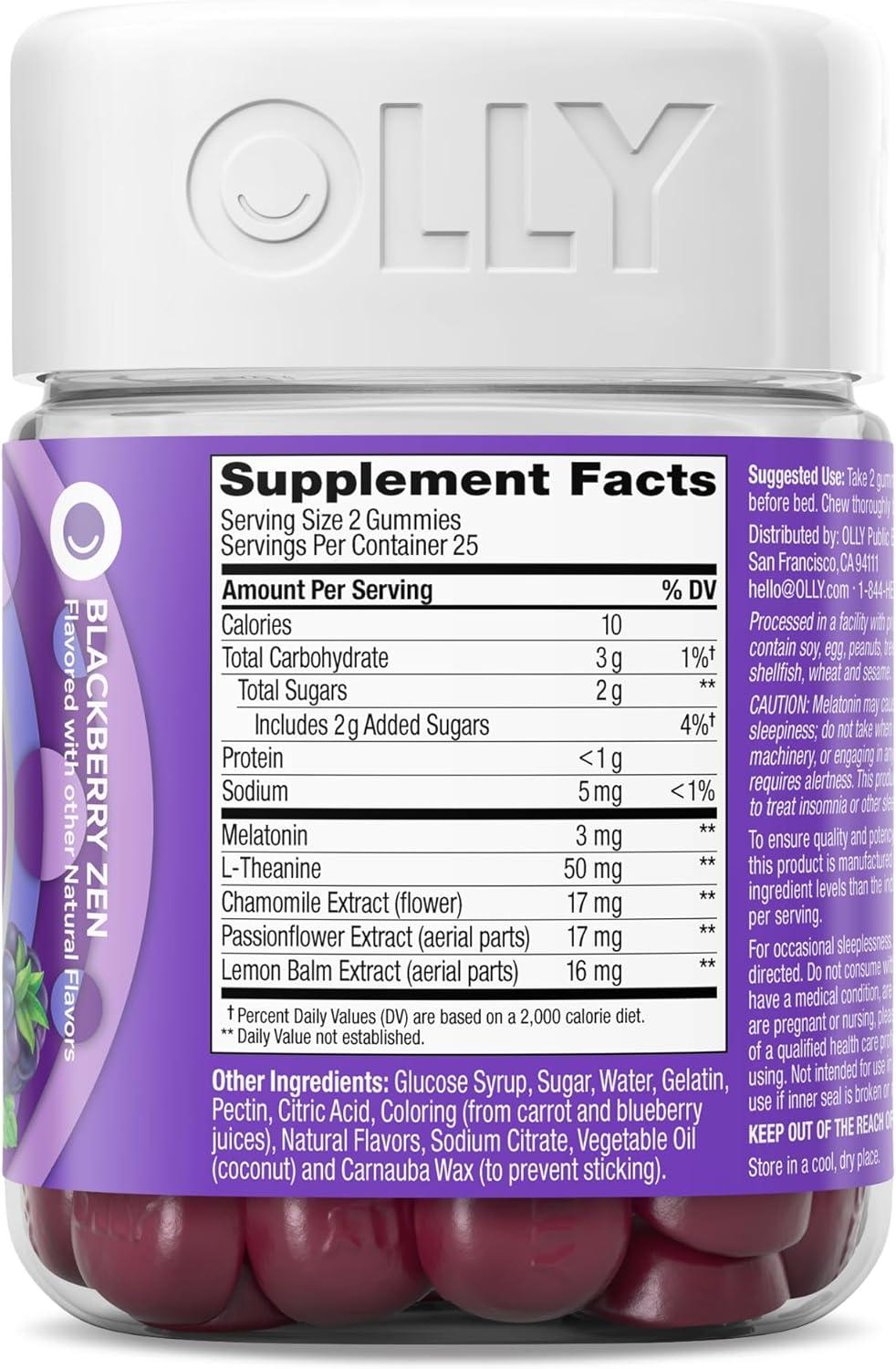 imageOLLY Restful Sleep Gummy Supplement with Melatonin amp LTheanine Chamomile Blackberry Zen 50 Gummies 25 Day Supply Supports a Healthy Sleep Cycle Packaging May Vary50 Count Pack of 1