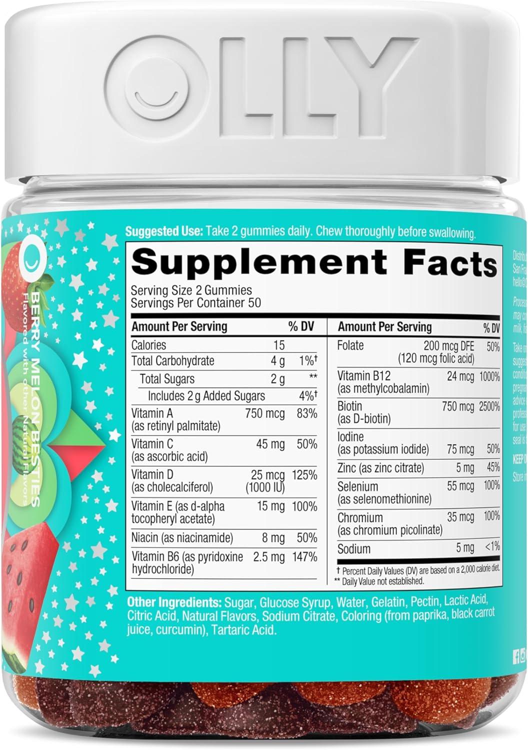 imageOLLY Teen Girl Multi Gummy Healthy Skin and Immune Support Essential Vitamins Biotin Zinc Chewable Multivitamin Strawberry Melon Flavored 50 Day Supply 100 Count100 Count Pack of 1