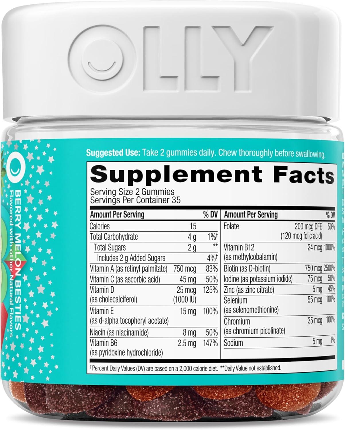 imageOLLY Teen Girl Multi Gummy Healthy Skin and Immune Support Essential Vitamins Biotin Zinc Chewable Multivitamin Strawberry Melon Flavored 50 Day Supply 100 Count70 Count Pack of 1