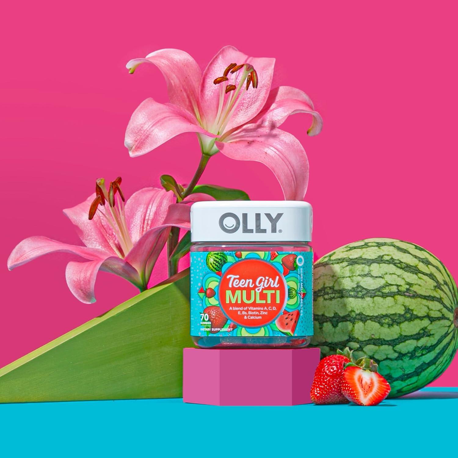 imageOLLY Teen Girl Multi Gummy Healthy Skin and Immune Support Essential Vitamins Biotin Zinc Chewable Multivitamin Strawberry Melon Flavored 50 Day Supply 100 Count100 Count Pack of 1