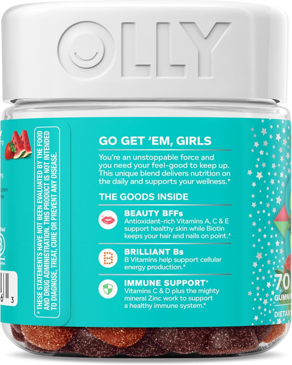 imageOLLY Teen Girl Multi Gummy Healthy Skin and Immune Support Essential Vitamins Biotin Zinc Chewable Multivitamin Strawberry Melon Flavored 50 Day Supply 100 Count70 Count Pack of 1