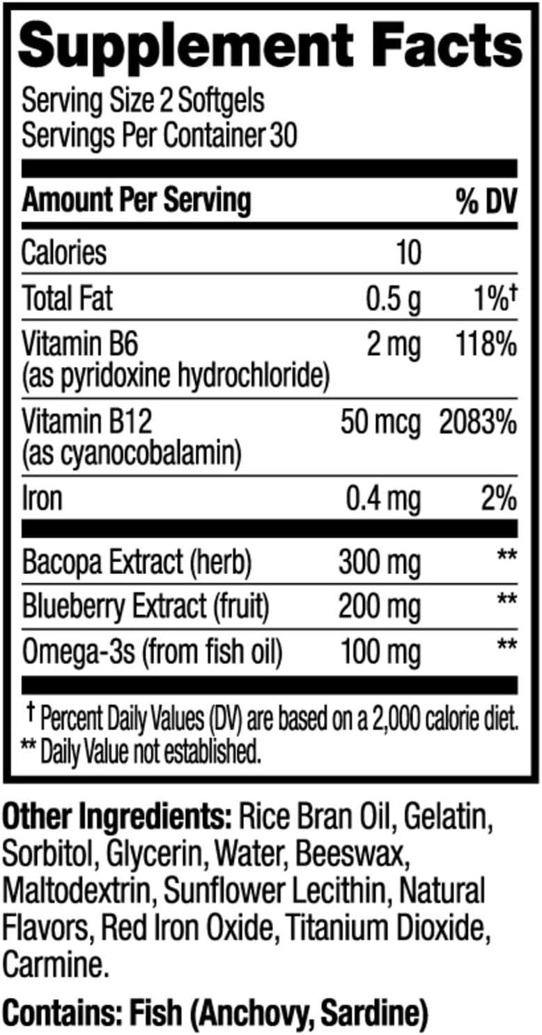 imageOLLY Ultra Strength Brain Softgels Nootropic Supports Healthy Brain Function Memory Focus and Concentration Omega3s Vitamins B6 and B12 30 Day Supply 60 Count60 Count Pack of 2