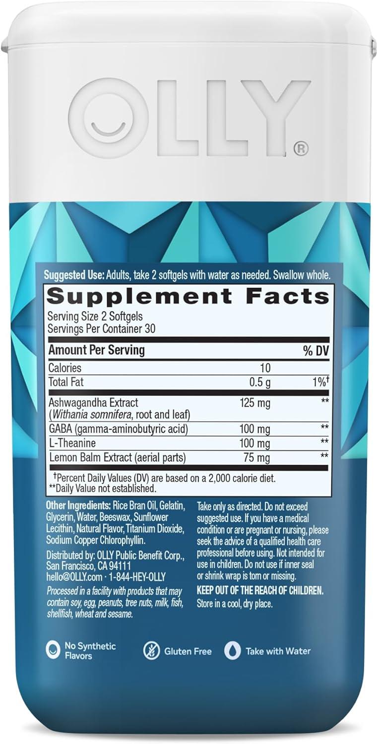 imageOLLY Ultra Strength Goodbye Stress Softgels GABA Ashwagandha LTheanine and Lemon Balm Stress Relief Supplement 60 Count60 Count Pack of 1