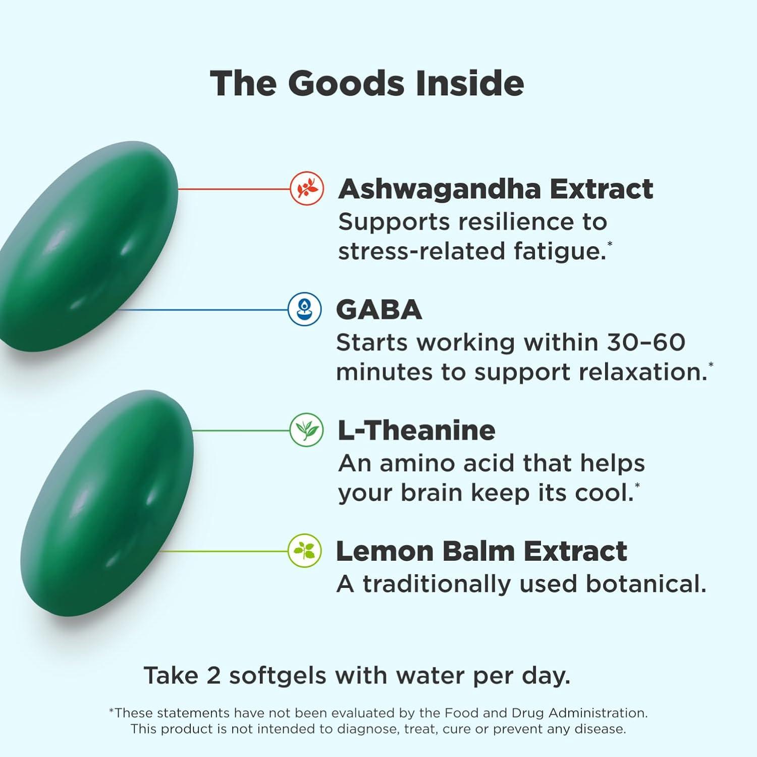 imageOLLY Ultra Strength Goodbye Stress Softgels GABA Ashwagandha LTheanine and Lemon Balm Stress Relief Supplement 60 Count60 Count Pack of 2