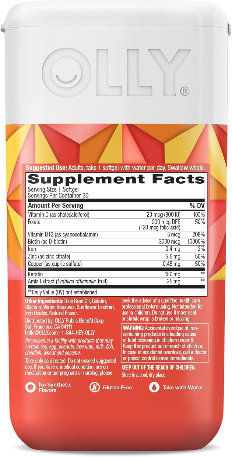 imageOLLY Ultra Strength Hair Softgels Supports Hair Health Biotin Keratin Vitamin D B12 Hair Supplement 30 Day Supply 30 Count Packaging May Vary30 Count Pack of 1