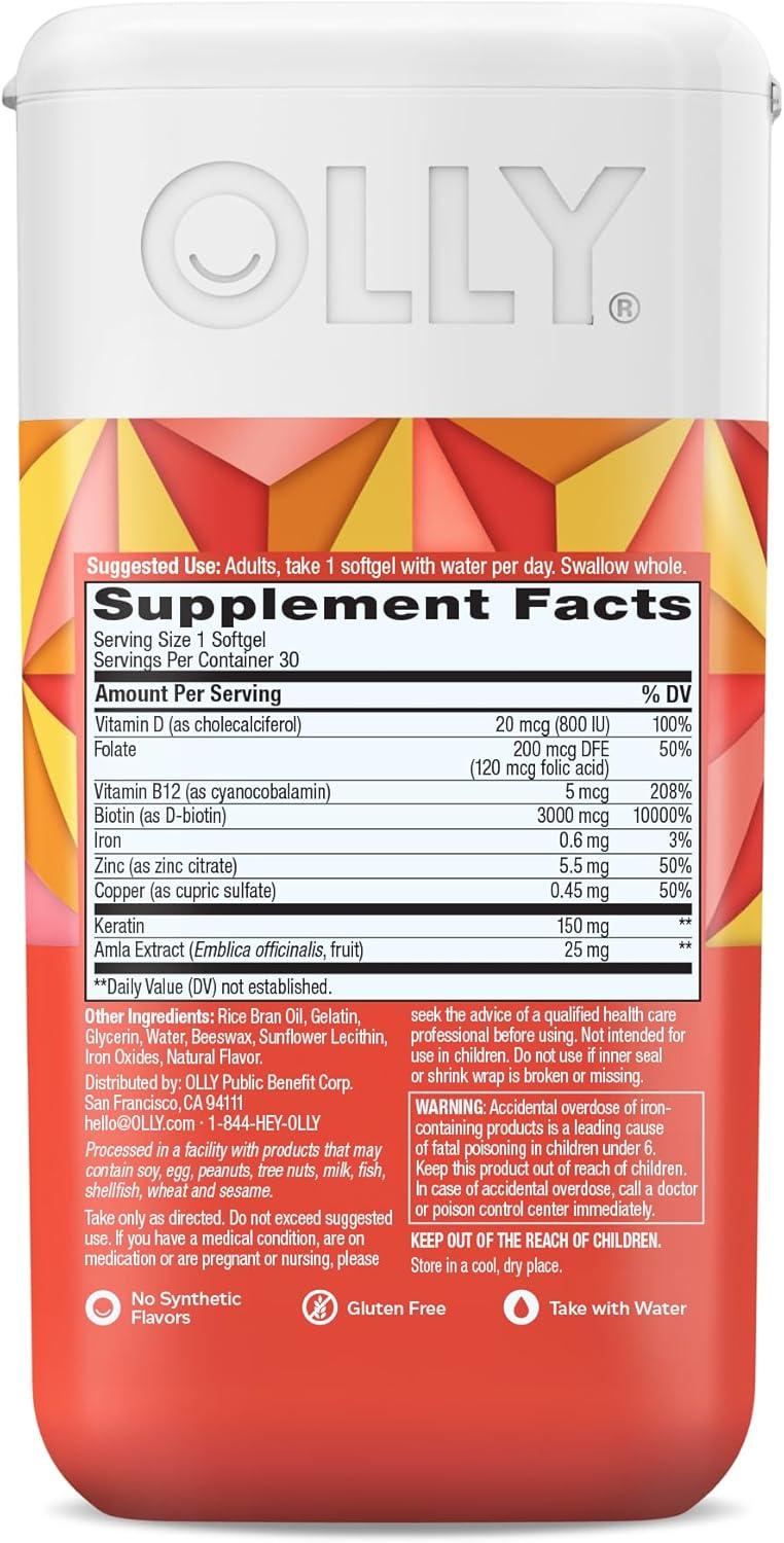 imageOLLY Ultra Strength Hair Softgels Supports Hair Health Biotin Keratin Vitamin D B12 Hair Supplement 30 Day Supply 30 Count Packaging May Vary30 Count Pack of 2