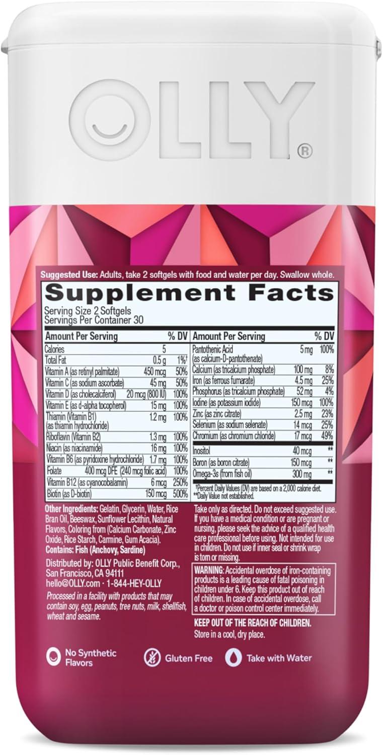 imageOLLY Ultra Strength Womens Multi Softgels Overall Health and Immune Support Omega3s Iron Vitamins A D C E B12 Daily Multivitamin 30 Day Supply 60 Count60 Count Pack of 2