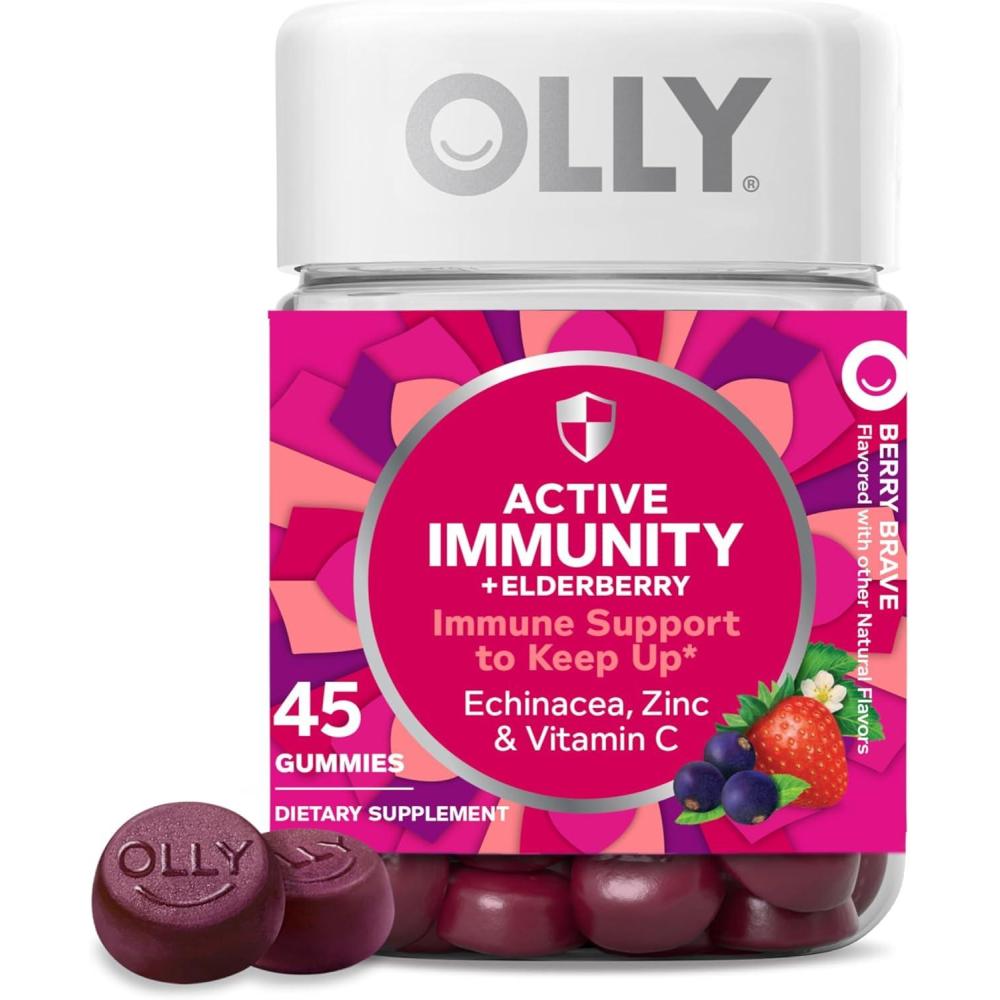 imageOLLY Active Immunity Gummy Immune Support Supplement Elderberry Zinc Vitamin C Berry Flavored 15 Day Supply 45 Count1 Count Pack of 45