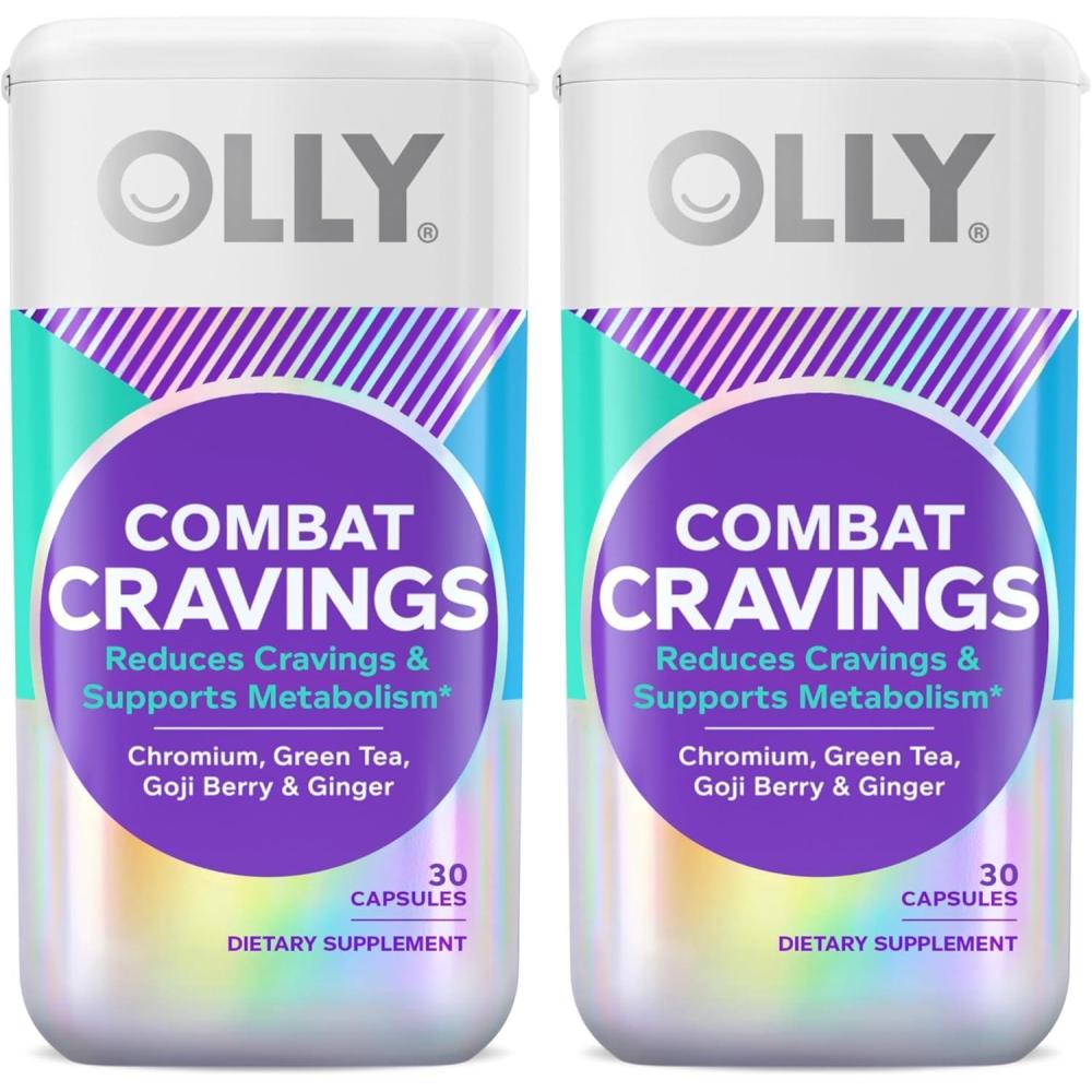 imageOLLY Combat Cravings Metabolism amp Energy Support Supplement1000 mcg Chromium Green Tea Goji Berry Ginger 30 Count30 Count Pack of 2