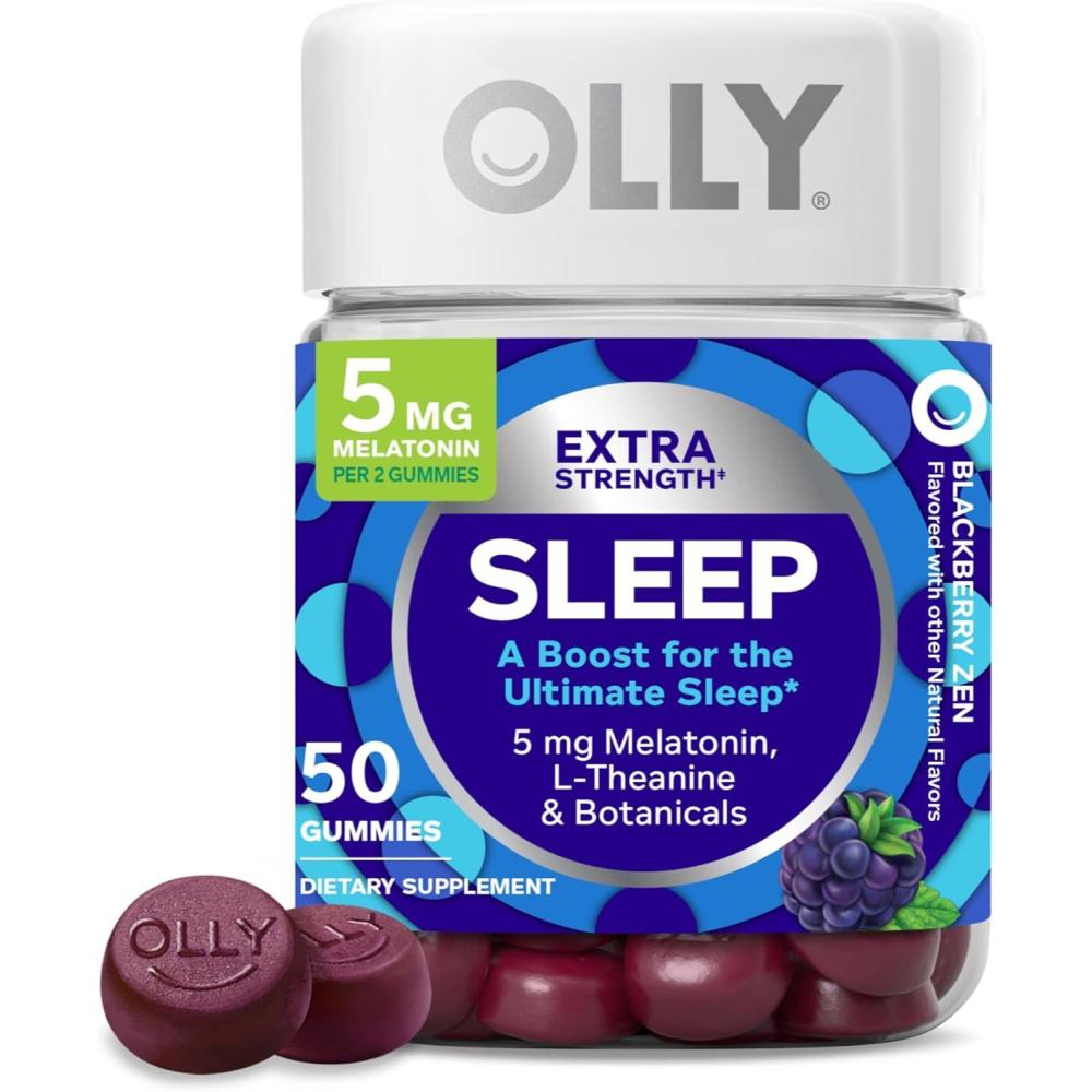 imageOLLY Extra Strength Sleep Gummy 5 mg Melatonin LTheanine Chamomile Lemon Balm Sleep Aid BlackBerry 50 Count50 Count Pack of 1