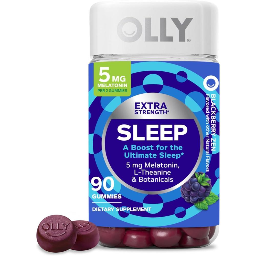 imageOLLY Extra Strength Sleep Gummy 5 mg Melatonin LTheanine Chamomile Lemon Balm Sleep Aid BlackBerry 50 Count90 Count Pack of 1