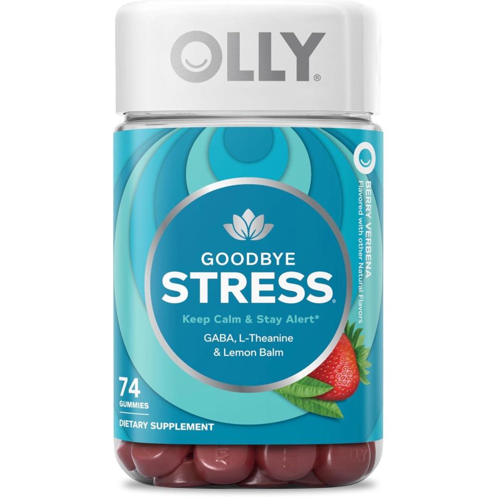 imageOLLY Goodbye Stress Gummy GABA LTheanine Lemon Balm Stress Relief Supplement Berry 60 Count74 Count Pack of 1