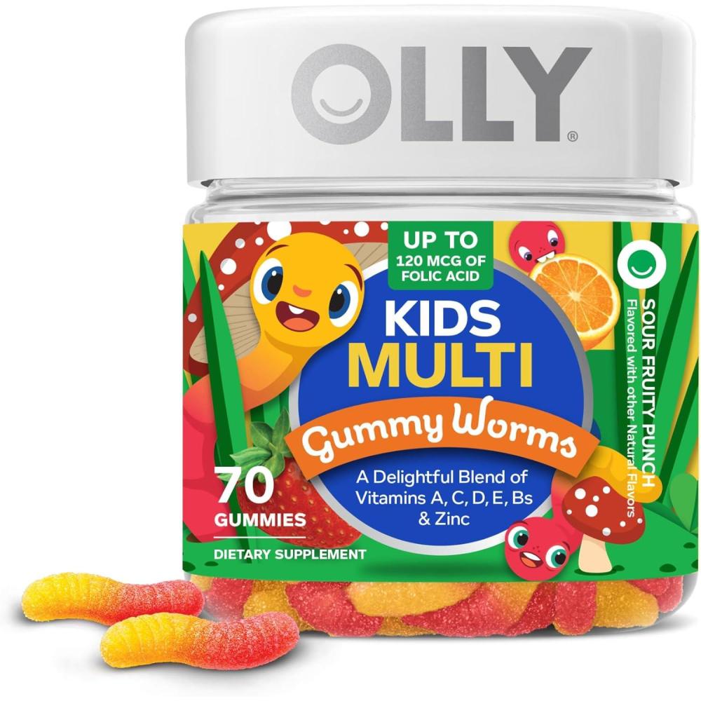 imageOLLY Kids Multivitamin Gummy Overall Health and Immune Support Vitamins and Minerals A C D E Bs and Zinc Kids Chewable Supplement Sour Fruity Punch Flavored 70 or 35 Day Supply 70 CountBottle