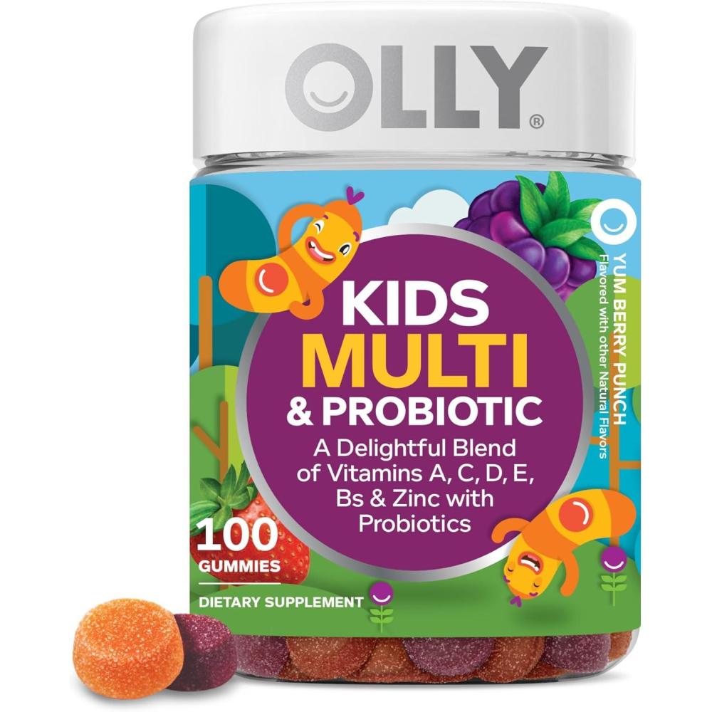 imageOLLY Kids Multivitamin amp Probiotic Gummy Digestive Support Vitamins A D C E B Zinc Chewable Supplement Berry Flavored 35 Day Supply 70 Count100 Count Pack of 1