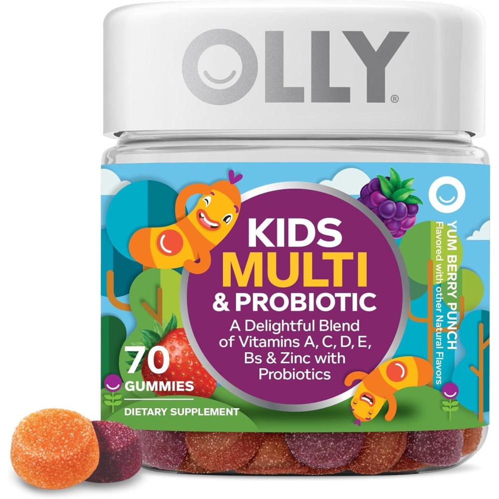 imageOLLY Kids Multivitamin amp Probiotic Gummy Digestive Support Vitamins A D C E B Zinc Chewable Supplement Berry Flavored 35 Day Supply  70 Count70 Count Pack of 1