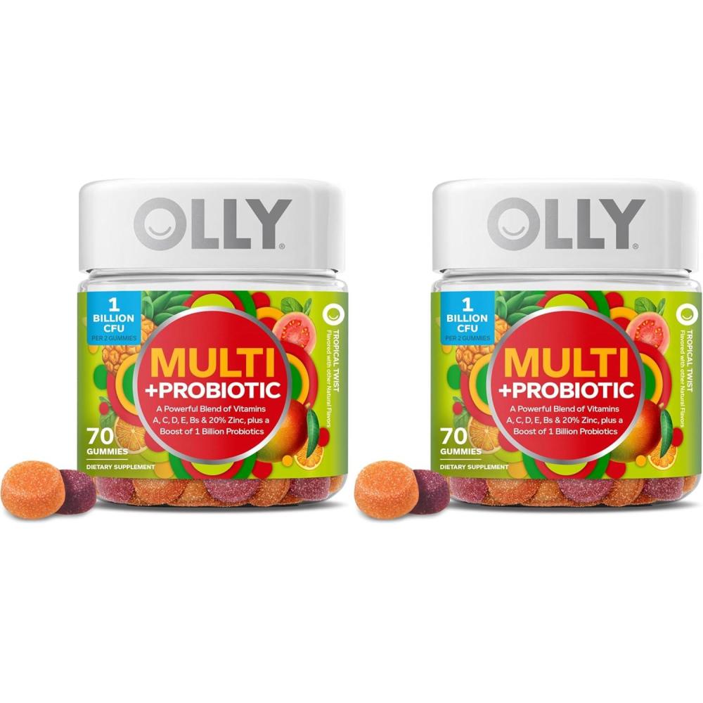 imageOLLY Multi Probiotic Adult Multivitamin Gummy Digestive and Immune System Support Chewable Supplement Tropical Flavored 35 Day Supply 70 Count1 Count Pack of 140