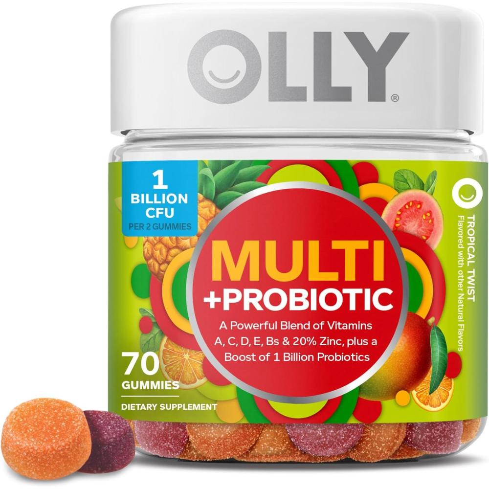 imageOLLY Multi Probiotic Adult Multivitamin Gummy Digestive and Immune System Support Chewable Supplement Tropical Flavored 35 Day Supply 70 Count1 Count Pack of 70